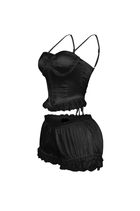 Zeeba Satin Corset Lace Up Top & Shorts SET